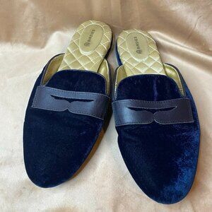 Birdies The Phoebe Dark Navy Blue Velvet Mule Slides Size 7